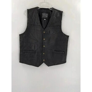 Navarre Leather Company Vest Womens LARGE Black Biker Italian Stone Design
